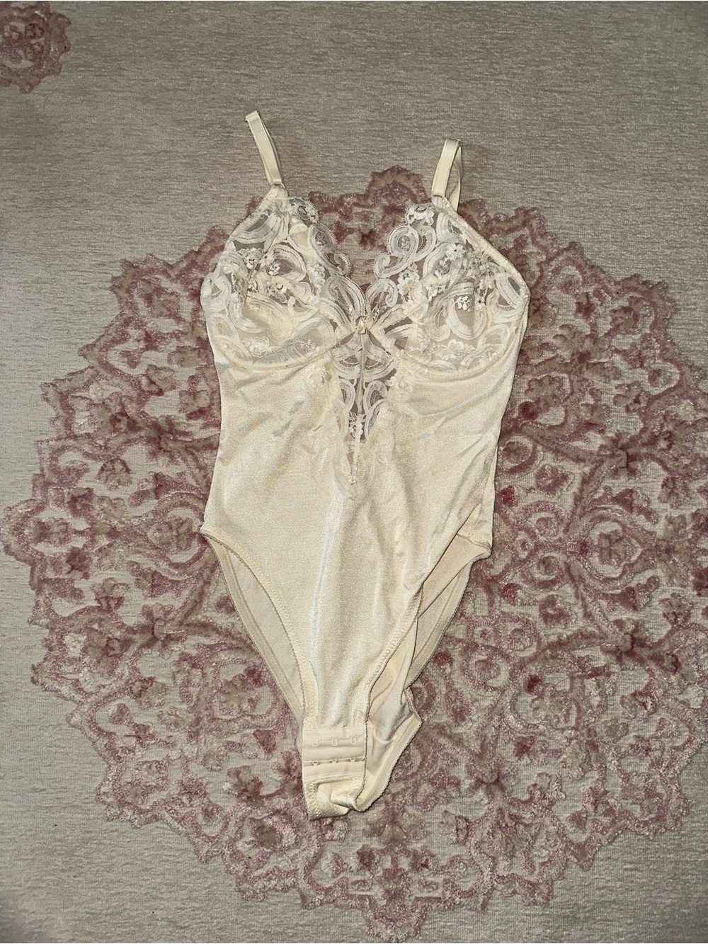 Vintage Eve Stillman Lady Marlene Lace Teddy 36C Ivory Bodysuit Old Hollywood